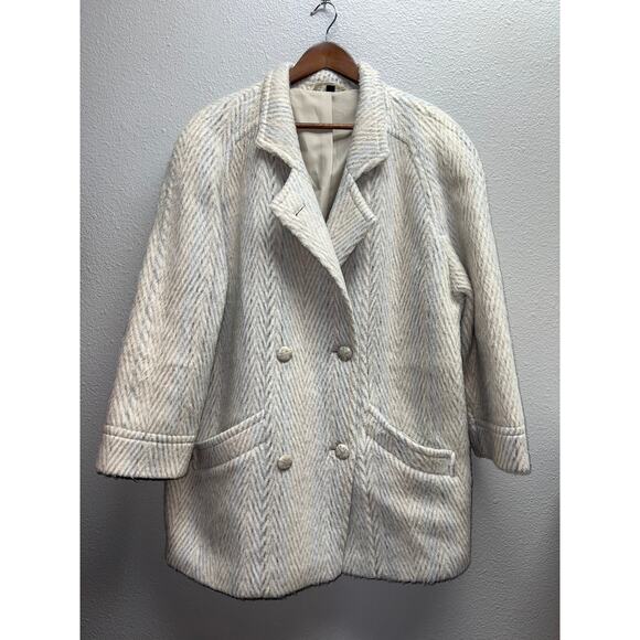 Womens Luxus Qualitat Mohair Wool Coat Overcoat Herringbone Jacket Size XL - Picture 1 of 12
